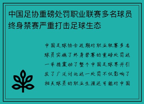 中国足协重磅处罚职业联赛多名球员终身禁赛严重打击足球生态
